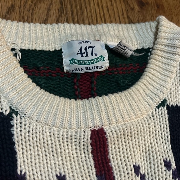 Vintage 1990s Van Heusen Knitted Crewneck Sweater Pattern Grandpa Sweater sz L - Picture 2 of 11